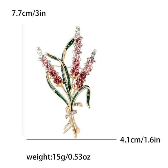 Gold-Tone Pink Crystal Floral Spray Brooch - Picture 4 of 4